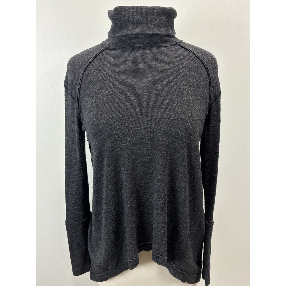 We The Free People Split Back Turtleneck Sweater Small Womens Charcoal Boho - Picture 2 of 7